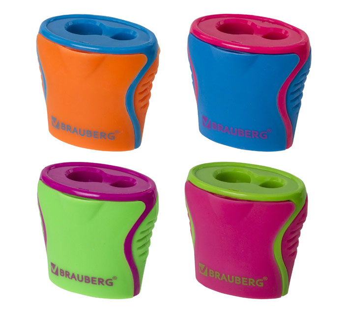 Точилка Brauberg «Mix Dual» 2 отверстия, с контейнером, ассорти