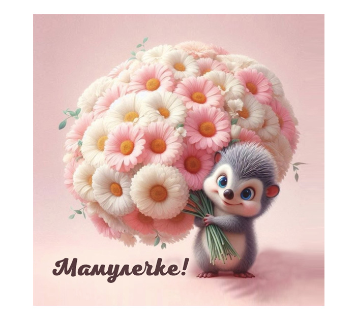 Открытка 80*80 Panda Print Мамулечке! Ежик с ромашками