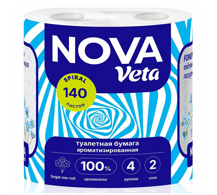 Туал.бум. 2-слойн. 4рул. 100% целлюлоза Nova veta Emotion Forget-me-not