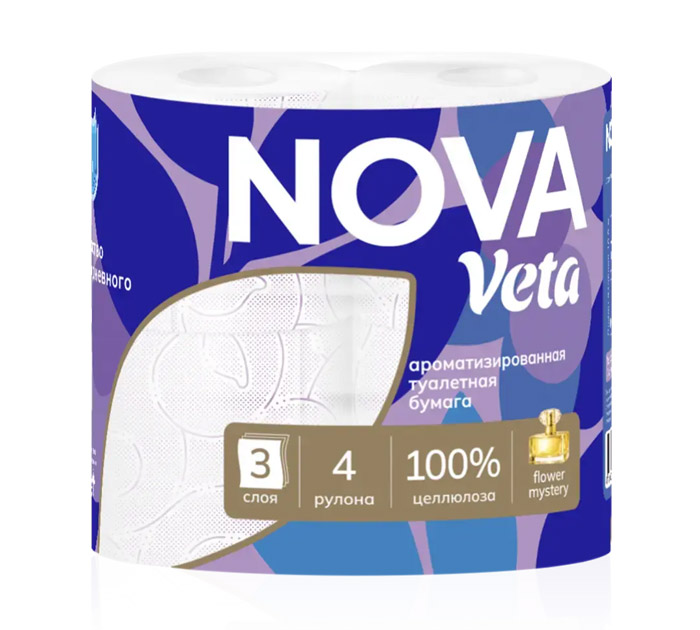 Туал.бум. 3-слойн. 4рул. 100% целлюлоза Nova veta Flower mystery аромат.