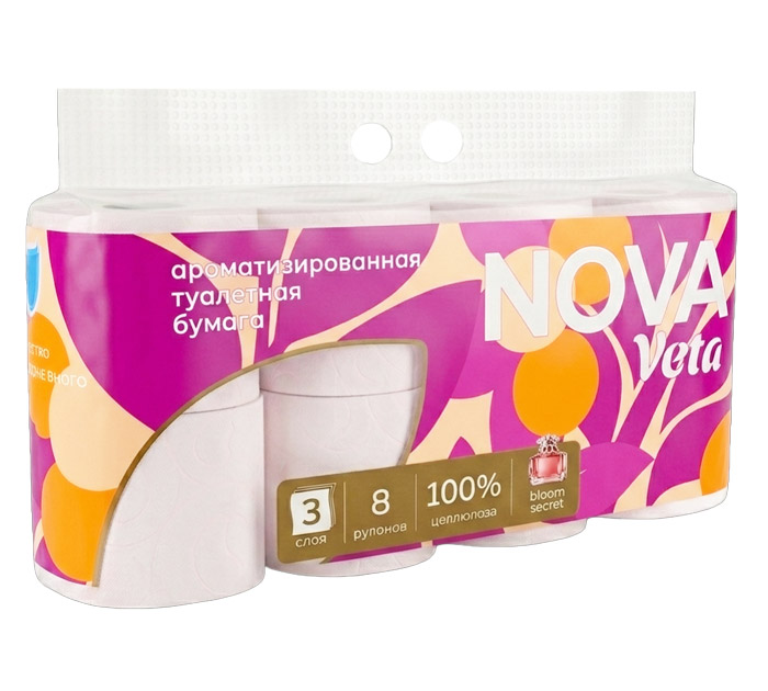 Туал.бум. 3-слойн. 8рул. 100% целлюлоза Nova veta Bloom secret аромат.